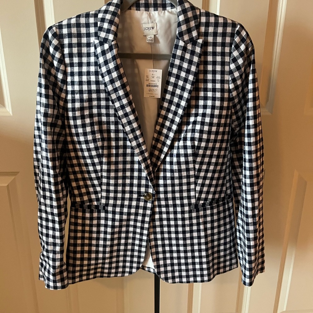 J. Crew Women's Navy and White Gingham Linen Blazer